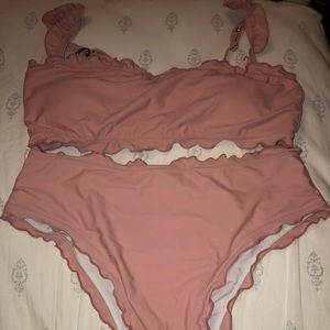 Zaful Lettuce Frilled Bandeau Bikini Set